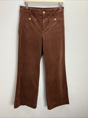 J. Crew Corduroy Lizzie Pant Patch Pocket Wide Leg Brown Gold Buttons Womens 29